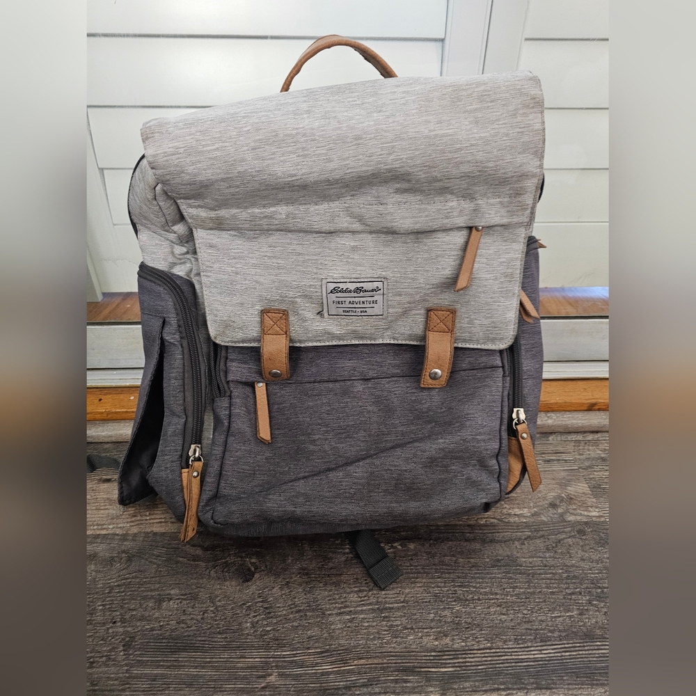 Eddie Bauer Gray and Tan Backpack with Modern Design